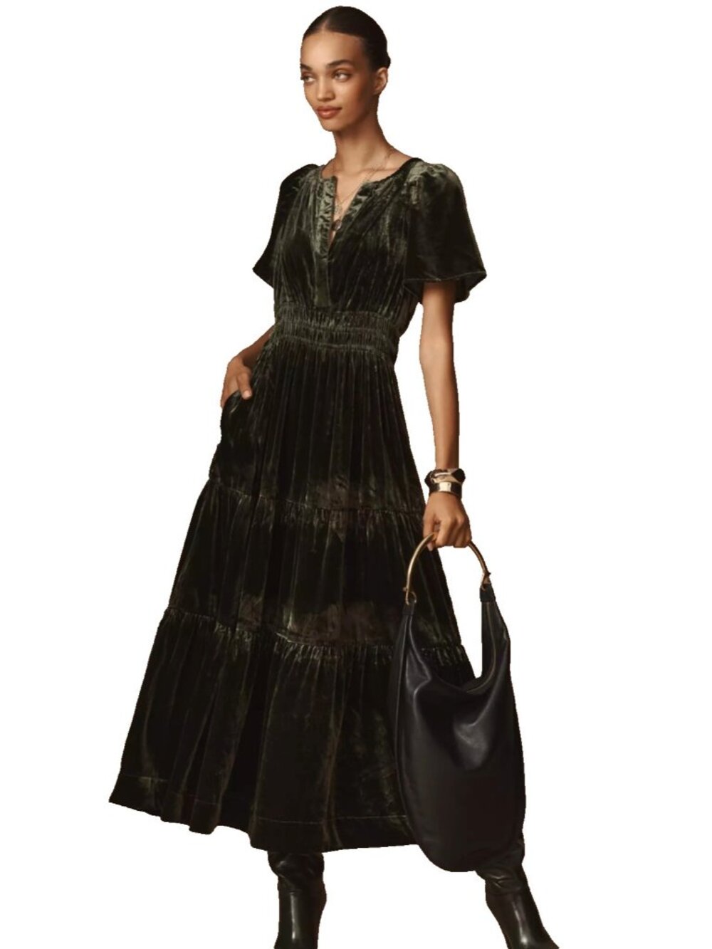 NWT by Anthropologie The Somerset Maxi in Dark Gray Velvet Edition Dress L